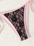 Embroidery Mesh Lace Halter Bikini Female Swimsuit Women Swimwear Two-pieces Bikini Set High Cut Bathing Suit Swim Beach Wear