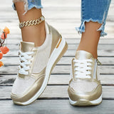 Plus Size 44 Wedges Sneakers Women Fashion Pink Gold Lace Up Platform Sports Shoes Woman Non Slip Thick Bottom Vulcanized Shoes