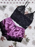 Summer Sexy 2 Pieces Pajamas Set for Women Sleepwear Lingerie Lace Silk Crop Tops and Shorts Sets Casual Nightwear Pijamas