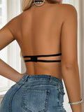 Black women's lingerie hollow out sexy back bra party bra hanging neck bra can be paired with evening dress underwear J2943