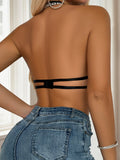 Black women's lingerie hollow out sexy back bra party bra hanging neck bra can be paired with evening dress underwear J2943