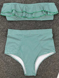2025 Striped Top Ruffle High Waist Bikini Women Swimwear Female Swimsuit Two-pieces Bikini set Bandeau Bikinis Bathing Suit Swim