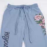 Retro rose letter print low-waist drawstring flared trousers, slim fit and versatile casual trousers