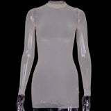 Women Mesh Dress Spring Autumn Sexy Sheer Mesh Long Sleeve Package Hip Sheath Dress Lady Sexy Club Body Wrap Mini Short Vestidos