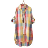Long Sleeve Lapel Oversized Shirts Women Shirt Plaid Print Irregular Hem Single-breasted Soft Breathable Lady Long Top