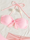 3D Flower Halter Bow Knotted Bikini Women Swimsuit Female Swimwear Three pieces Bikini Set Bather Bathing Suit Swim Beachwear
