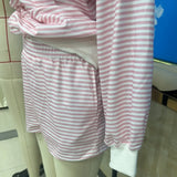 Striped Print Suits for Women Casual Loose Fit Stylish Crew Neck Long Sleeve Tops and Shorts Fall 2 Pcs Set