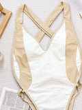 Splicing V Neck Cross Backless Women Thong Swimwear One Piece Swimsuit Female Monokini High Leg Cut Bathing Suit Swim Beach Wear