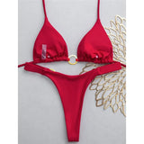 XS - L Halter Metal Ring Mini Thong Bikini Female Swimsuit Women Swimwear Bather Bathing Suit Swim Two-pieces Bikini set K8107