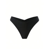 S - XL Black Scrunch Butt Thong Bikini Bottom Swim Brief Women Swimwear Female Bather Brazilian Tanga Panties Underwear V6864