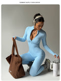 High Elasticity One-Piece Fitness Bodysuit Seamless Yoga Training Suit Butt-Lifting Zipper Design for Women's Active Wear
