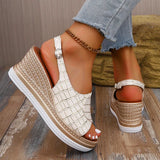 White Pu Leather Wedges Sandals Women Plus Size 43 Back Strap Platform Sandles Woman 2026 Summer Peep Toe High Heel Sandalias