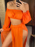 2026 Leopard Off Shoulder Long Sleeve 2 Pieces Set Beach Cover Up Cover-ups Beach Dress Beach Wear Beachwear Female Women V3728
