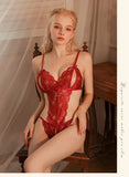 1pc Sexy Lace Bodystocking, Deep V Neck, Crotchless Design, Alluring And Seductive