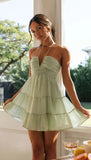 Foridol Backless Sexy Summer Dress for Women Off Shoulder Halter Long Dress Green V Neck Holiday Beach Sundress Party Boho Dress