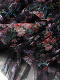 Early Fall Floral Print Ruffle Mesh Skirt Women Irregular Flowy A-line Midi Skirt for Travel, Beach, Shopping