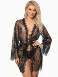 5xl 6xl Blue Kimono Femme Lace Robe Transparent Dress Plus Size Clothing Sexy Peignoirs For Women Nightie Long Sleeve Nightgowns