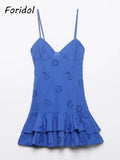 Foridol Lace Cotton Mini Summer Women Dress Sundress Party Solid Beach Zipper Smocked Short Party Sexy Vestidos Beach Robe