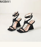 Brand Design Cross-Strap Rhinestone Sandals Summer For Women Crystal Strange Style High Heels Buckle Strap Dress Shoes Blue Red