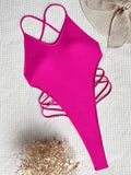 Sexy Extreme G String Thong Women Ribbed Swimwear One Piece Swimsuit Female Cross Backless Monokini High Cut Bathing Suit Swim