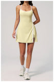 Naked Women's Tennis Dresses for Women Breathable Back Hollowed Out Sleeveless Mini Dress Built in Shorts Tight Sports Skirt