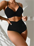 2026 High Waist Bikini Women Strappy Swimwear Female Sexy Swimsuit Solid Bathers Bathing Swimming Swim Suit Beachwear Summer