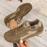 Fashion Gray Suede Flats Sneakers Women Non Slip Lace Up Platform Sneakers Woman Comfortable Thick Sole Sports Running Shoes