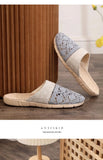 Women Indoor Linen Slippers 2025 Spring Summer Shoes Anti-slip Light Weight Breathable Lace Couples Home Floor Slides