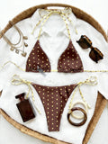 New Retro Polka Dot Tie Side Bikini Set for Women, Sexy Push Up Halter Neck Swimwear, High Waist Beach Bathing Suit, Summer