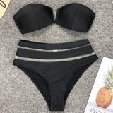 V Shaped Bandeau High Waist Bikini Women Swimsuit Female Swimwear Two-pieces Bikini Set with Bra Cup Bathing Suit Swim Beachwear