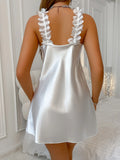 Summer Contrast Sensual Ice Silk Satin Nightdress for Women Deep V Backless Split Slip Nightgown Sleep Dress Pajamas