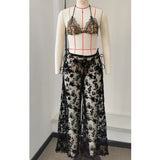 Sexy Black Lace Long Pants 3 Piece Bikini Set Women Push Up Bra Bandage Triangle Swimsuit Beach Bathing Suit Holiday Swimwear