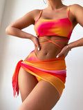 3 Pieces Ombre Lace Up Bikini Swimsuit & Beach Skirt Sexy Swimwear Women 2026 Bathing Swimming Swim Suit Female Summer Beachwear