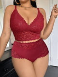 Women's Plus Size Sexy Lingerie Set Lace Floral Mesh Unlined Wireless Bra Breathable Sexy Lace Trim Panties 1Xl-4Xl