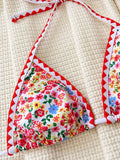 Floral Print High Cut Halter Bikini Women Swimwear Female Swimsuit Two-pieces Bikini Set Brazilian Bather Bathing Suit Swim Lady