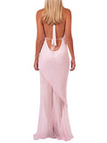 Women's Summer Dress Dot Print Backless Halter Slim Fit Long Dress with Scarf Party Elegant Dresses