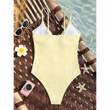 S - XL Striped Plaid V Neck Women Swimwear One Piece Swimsuit Female Frilled High Leg Cut Padded Bather Bathing Suit Swim V8288