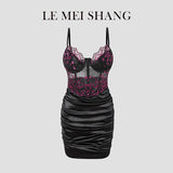 Hot Girls Slim Spaghetti Strap Mini Dresses Women Sexy See Through Flower Lace Fold Package Hip Bodycon Short Dress Club Vestido