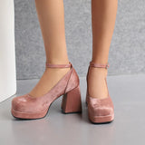 2026 Spring Style Suede Women's Thick-Soled High Heels with Ankle Buckles Women's High Heels Sizes 34 - 48