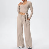 3 Pcs Women's Seamless Yoga Set Sports Fitness Gym Slim-Fit Long Sleeve & Tank Top Suits Workout Running Training Sets