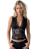 Summer Women Sheer Lace Tank Tops V Neck Slim Fit Vest Party Club Night Out Daily Sleeveless Vintage Shirts Streetwear