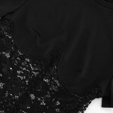 FDYOUI Woman Clothing Lace Patchwork Corset T-shirt 2026 Elegant Sexy Short Sleeve See-through Black Tops Y2K Girls T-shirts