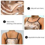 Women's Sleepwear Summer Floral Print Satin Nightgown Casual Sleeveless Backless Slip Night Dress Sexy Nightdress Home Clothes