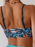 Vintage Blue Floral Print Bikini Women Hollow Out Push Up Drawstring Side High Waist Swimsuit 2026 Beach Bathing Suit Swimwear
