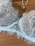 Ladies' Basic Style Thin Lace Bra And Panty Set Seamless Single Layer Eyelet Underwear Comfortable Intimate Apparel