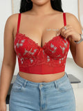 Women's Floral Embroidery Lace Push Up Bra With Underwire Longline Shaping Side Support Minimizer Comfortable Bra