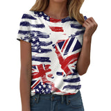 Women's British Flag Print T-Shirt Casual Round Neck Short Sleeve T Shirts Uk United Kingdom Women Vintage Tees Tops Clothing