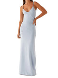 Women Sleeveless Summer Solid Color Twisted Straps Dresses V-Neck Backless Party Club Vacation Beach Long Dresses
