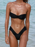 Sexy Bandeau High Cut Bikini Women Swimwear Female Swimsuit Two-pieces Bikini set Pleated Padded Bather Bathing Suit Swim