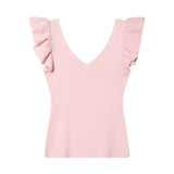 Fashionable Casual V-neck Flutter Sleeve Knit Top Women Ruffle Sleeve V Neck Knit Tank Top Sleeveless Slim Fit Casual Style C66D